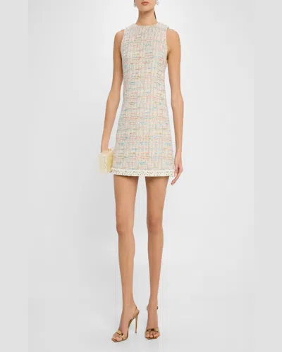 Alice And Olivia Clyde Tweed A-line Shift Dress In Off White