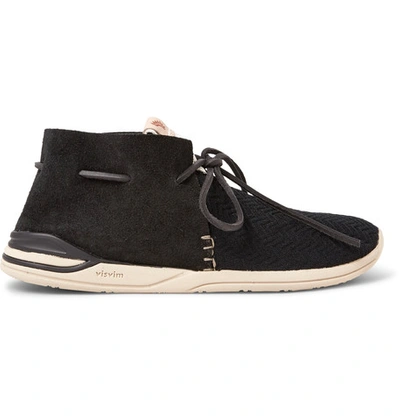 Shop Visvim Huron Leather-trimmed Mesh And Suede Sneakers