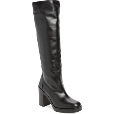 Stuart Weitzman Bethenny Block Heel Tall Boot In Black Smooth Calf