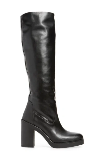 Stuart Weitzman Bethenny Block Heel Tall Boot In Black Smooth Calf