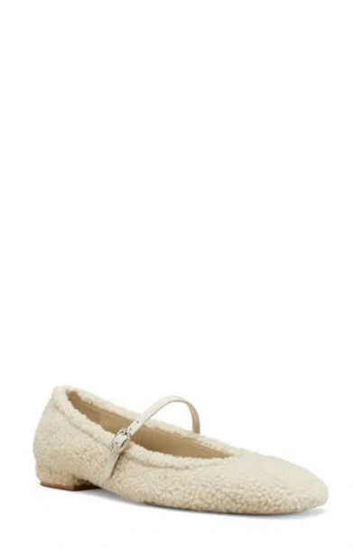 Stuart Weitzman Lennox Shearling Mary Jane Ballerina Flats In Natural.