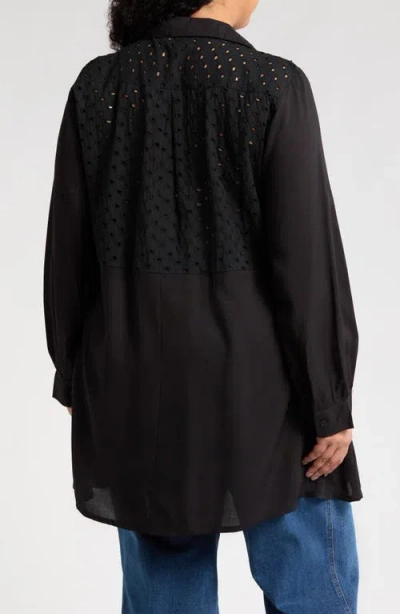 Boho Me Eyelet Button-up Shirt In Black