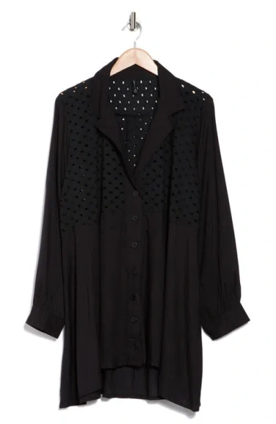 Boho Me Eyelet Button-up Shirt In Black