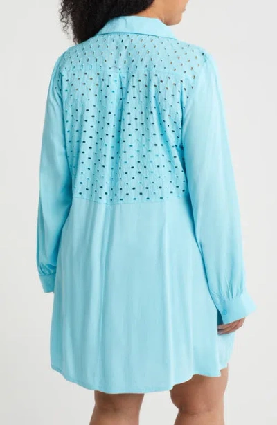 Boho Me Eyelet Button-up Shirt In Aqua