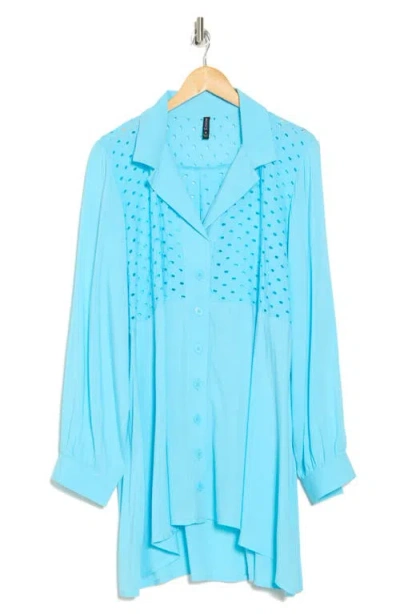 Boho Me Eyelet Button-up Shirt In Aqua