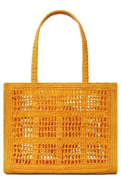 Tory Burch Small Rafia Tote Crochet Design In Peachy