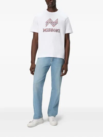 Missoni Handcrafted Zigzag Crew Neck T-shirt In White