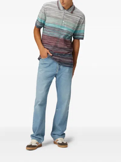 Missoni Striped Cotton Polo Shirt In Red