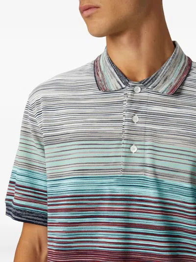 Missoni Striped Cotton Polo Shirt In Red