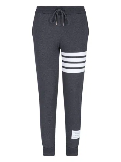 Thom Browne Dark Grey Cotton Jogger Pants With Striped Detailing In Gray