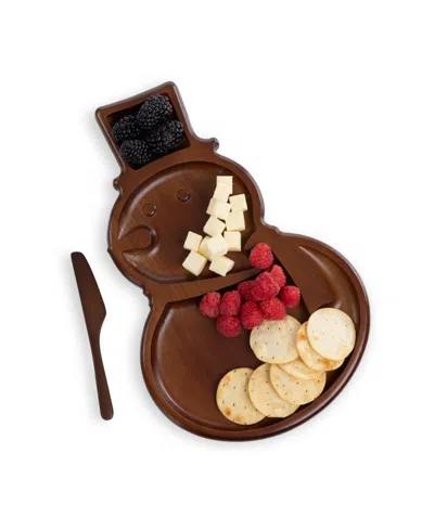 Toscana Reversible Snowman Sectioned Serving Tray, Set Of 2 In Stained Parawood