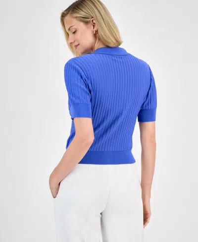 Tahari Asl Knit Shirt In Pacific Blue