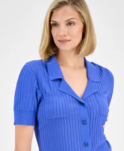 Tahari Asl Knit Shirt In Pacific Blue