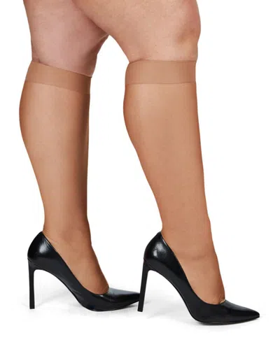 Memoi 6-pack Silky Sheer Curvy Knee High Socks In Honey