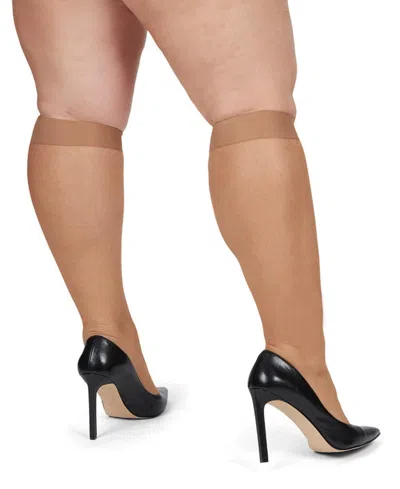 Memoi 6-pack Silky Sheer Curvy Knee High Socks In Honey