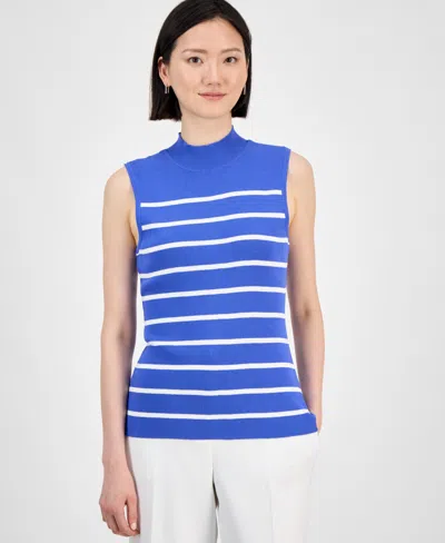 Tahari Asl Mock Neck Sweater Tank In Pacific Blue Ivory