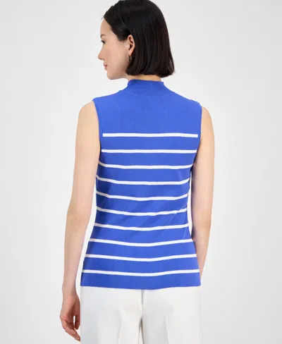 Tahari Asl Mock Neck Sweater Tank In Pacific Blue Ivory