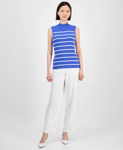 Tahari Asl Mock Neck Sweater Tank In Pacific Blue Ivory
