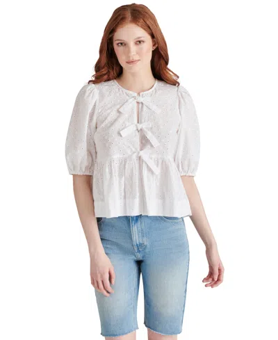 Steve Madden Paula Eyelet Tie Front Top In White