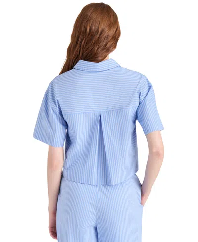 Steve Madden Tula Stripe Short Sleeve Button-up Shirt In Vintage Blue