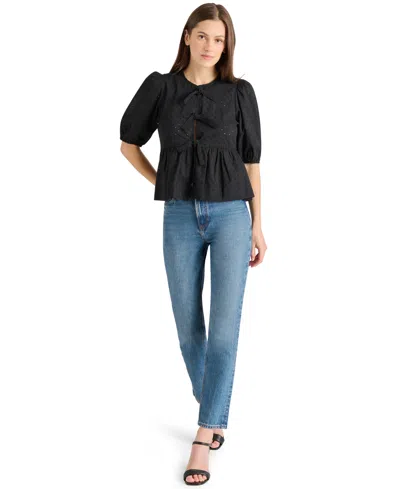 Steve Madden Paula Eyelet Tie Front Top In Black