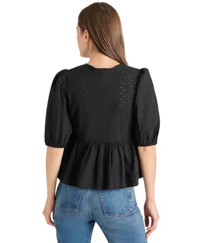 Steve Madden Paula Eyelet Tie Front Top In Black