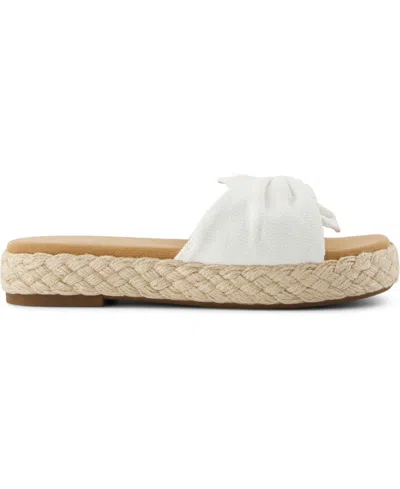 Toms Women's Abby Slide Flatform Espadrille Sandal Beachside Woven In White Beachside Woven,knot