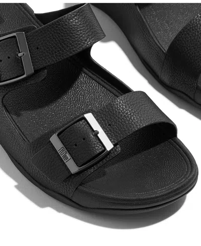 Fitflop Men's Gogh Moc Buckle Tumbled Leather Slides In Black