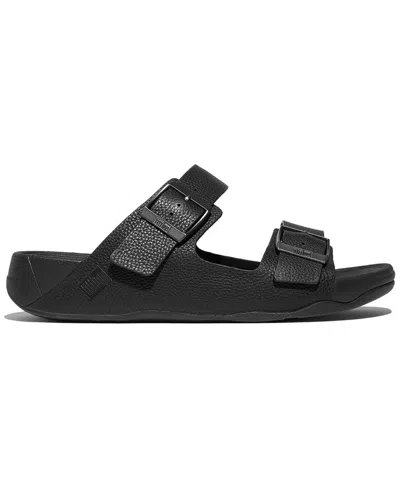 Fitflop Men's Gogh Moc Buckle Tumbled Leather Slides In Black