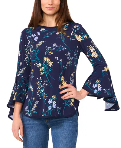 Sam & Jess Women's Printed Crewneck 3/4-bell-sleeve Blouse In Symphonic Sunset