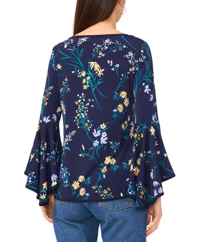 Sam & Jess Women's Printed Crewneck 3/4-bell-sleeve Blouse In Symphonic Sunset