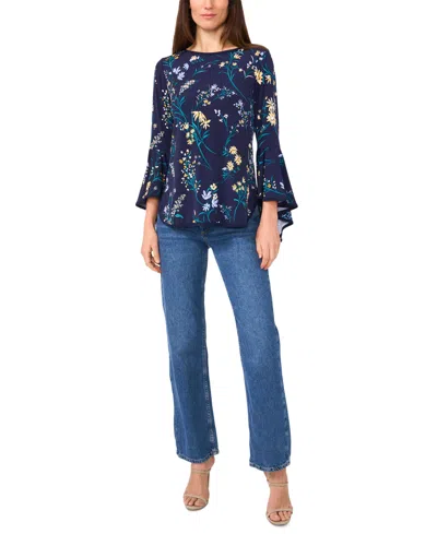 Sam & Jess Women's Printed Crewneck 3/4-bell-sleeve Blouse In Symphonic Sunset