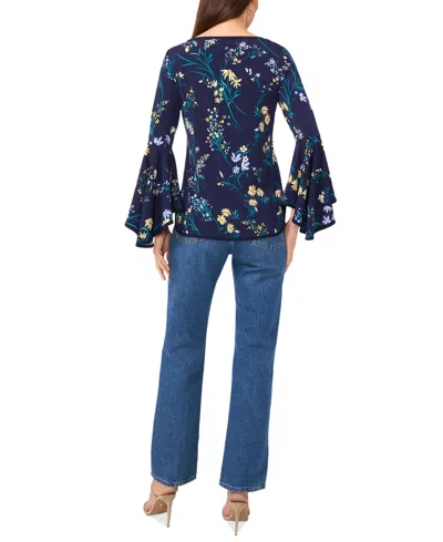 Sam & Jess Women's Printed Crewneck 3/4-bell-sleeve Blouse In Symphonic Sunset