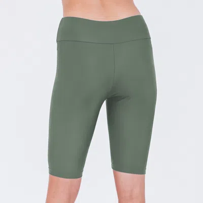 Calypsa Women's High Waisted Long Bike Swim Shorts In Green