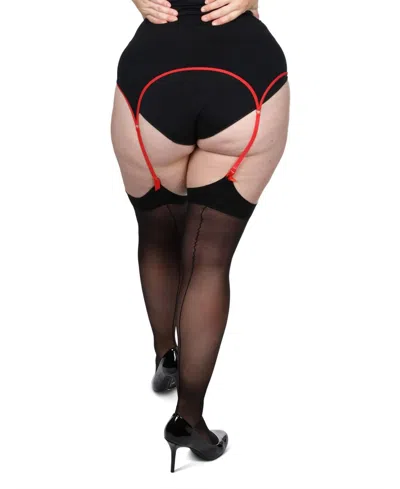 Memoi Plus Size Back Seam/cuban Heel Curvy Thigh High Stocking Mm-2612 In Black-black