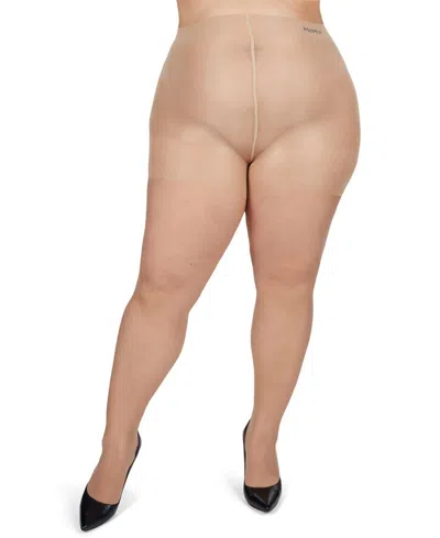 Memoi Plus Size Curvy Silky Sheer Control Top Pantyhose Mm-2210 In Nude-black