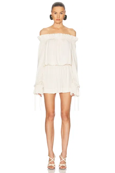 Saint Laurent White Off-shoulder Dress With Tight Waist In Viscose Woman In Craie