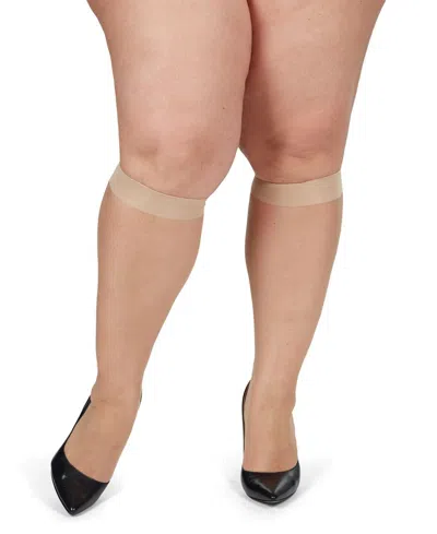 Memoi Women's 2 Pair Pack Ultra Sheer Plus Curvy Knee Highs Mm-4205 In City Beige