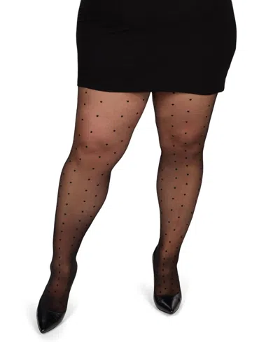 Memoi Curvy Silky Sheer Tights In Black-black