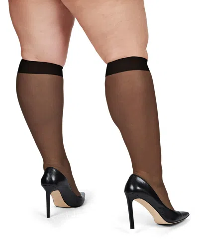 Memoi Silky Sheer Comfort Knee High Socks In Jet Black