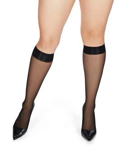Memoi Silky Sheer Comfort Knee High Socks In Black