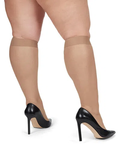 Memoi 6-pack Silky Sheer Curvy Knee High Socks In City Beige
