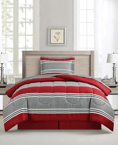 Sunham Aiden Striped 8-pc. Comforter Sets, Exclusively At Macy's In Red,gray