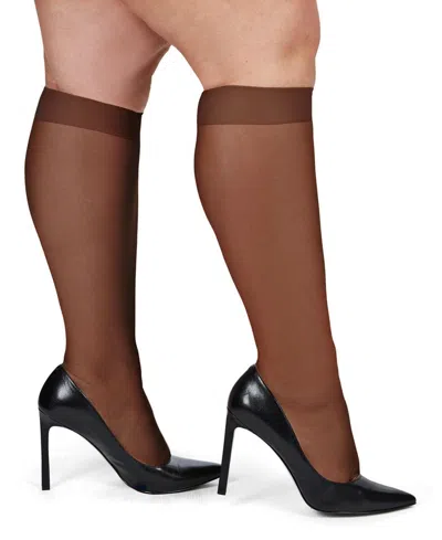 Memoi Women's 2 Pair Pack Energizing Curvy Knee Highs Mm-4240 In French Coffee