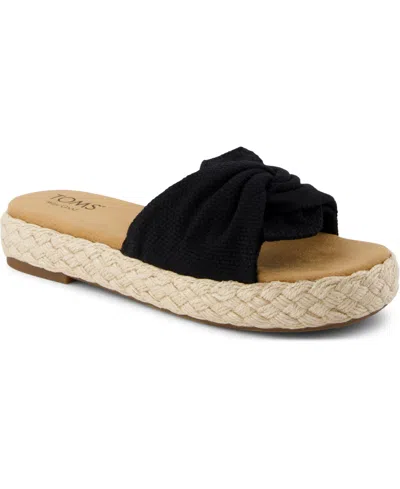 Toms Women's Abby Slide Flatform Espadrille Sandal Beachside Woven In Black Beachside Woven,knot
