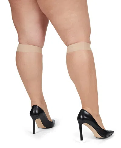 Memoi 6-pack Silky Sheer Curvy Knee High Socks In City Beige