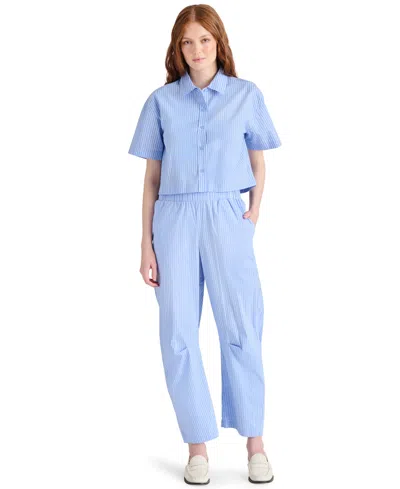 Steve Madden Womens Tula Striped Button Front Shirt Saelyn Striped Barrel Leg Pants In Blue