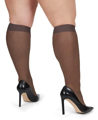 Memoi Women's 2 Pair Pack Ultra Sheer Plus Curvy Knee Highs Mm-4205 In Off Black