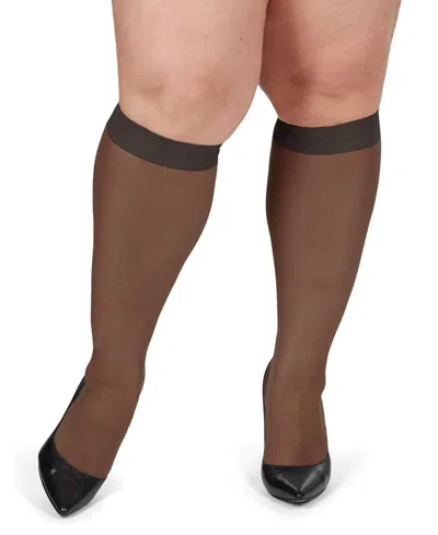 Memoi Women's 2 Pair Pack Ultra Sheer Plus Curvy Knee Highs Mm-4205 In Off Black