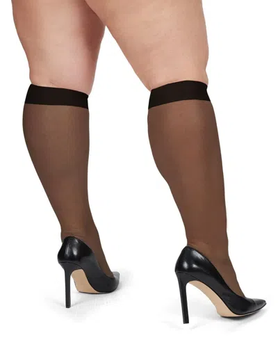 Memoi Women's 2 Pair Pack Ultra Sheer Plus Curvy Knee Highs Mm-4205 In Jet Black